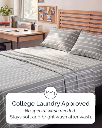 Full XL Sheets - 4 Piece Full XL Sheet Set - Soft & Cooling - Grey Stripes - Image 6