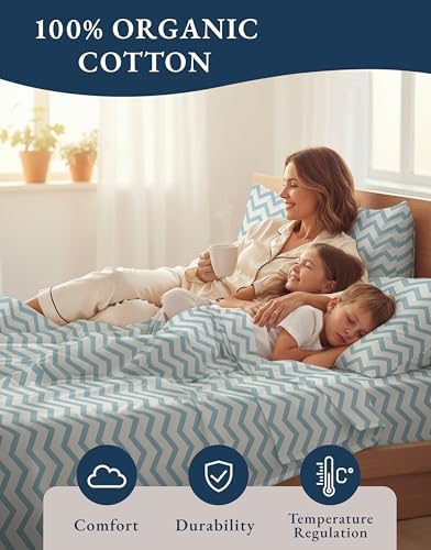 LANE LINEN Queen Sheet Set 100% Organic Cotton Cooling Soft 4pc - Chevron - Image 6