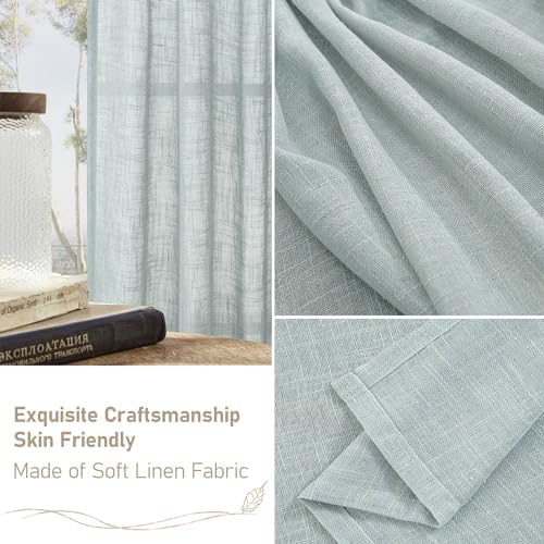 LAMIT Greyish Blue Semi Sheer Linen Curtains 60 Inch, 2 Panels - Image 6
