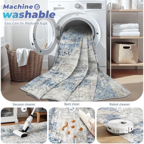 pmtsns Area Rugs 8x10 for Living Room: Washable Rug Modern Abstract Neutral Soft Non-Slip Low-Pile Indoor Large Carpet for Bedroom Dining Room Home Office Children's Room(GreyBlueBrown, 8'x10') - Image 3