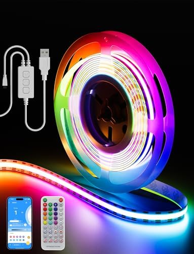 PAUTIX RGB Smart IC USB LED Light,5V RGB COB LED Strip USB Powered,UL-Listed Multicolor Flexible Tape Light 6.56ft/2m with Music Mode/APP Control,for TV,Scooter,Computer Desk Decor by PAUTIX