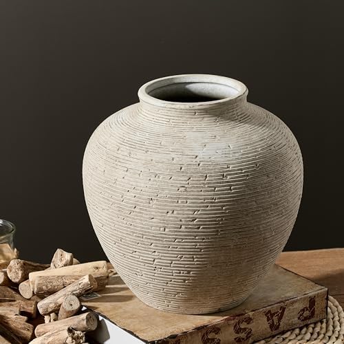 Vanselia Ceramic Flower Vase Home Decor - Large Tall Farmhouse Table Vases Rustic Vintage Living Room Kitchen Bedroom Decorations for House Book Shelf Office Coffee Desk Dining Fireplace (10" Retro) - Image 2