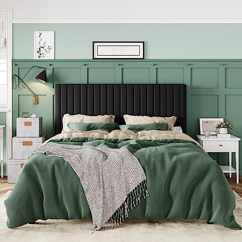 Allewie Full Bed Frame, Velvet Upholstered Platform Bed with Vertical Channel Tufted Headboard, Mattress Foundation with Strong Wooden Slats, Box Spring Optional, Easy Assembly, Black - Image 3