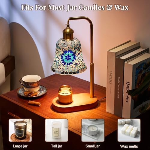Turkish Mosaic Candle Warmer Lamp, Tiffany Style Wax Melt Warmer,Blue - Image 4