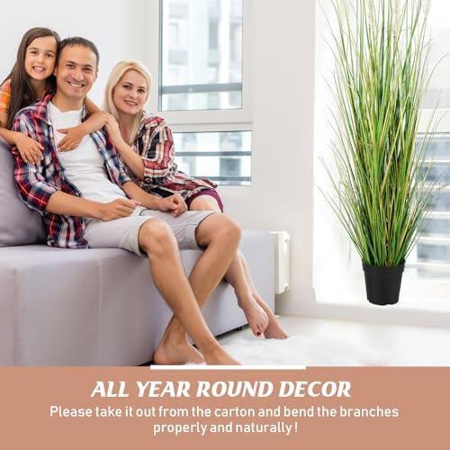 Jexine 4 Pcs 5 ft Tall Artificial Grass Plant Potted Artificial Greenery Floor Plants Faux Pampas Grass Tall in Pot for Housewarming Gift House Garden Bathroom Lobby Outdoor Decoration - Image 5