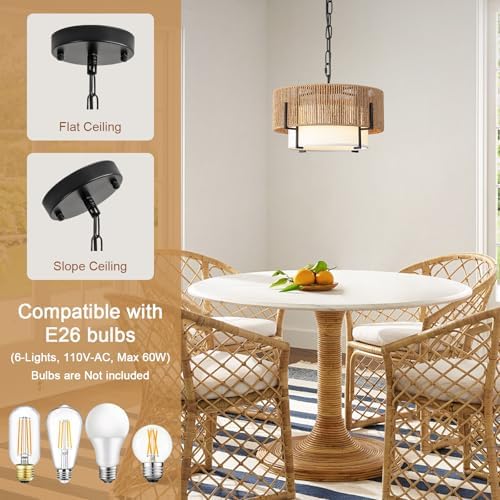 12.6" Rattan Pendant Light, Boho Chandelier Hanging Light Fixture - Image 3