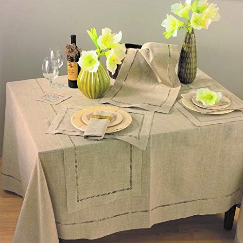 Fennco Styles Toscana Contemporary Hemstitched Linen Blend 6 x 6 Inch Coasters for Dinner Table, Picnic Table, Parties, Wedding Decorations, Natural, Set of 4 - Image 5