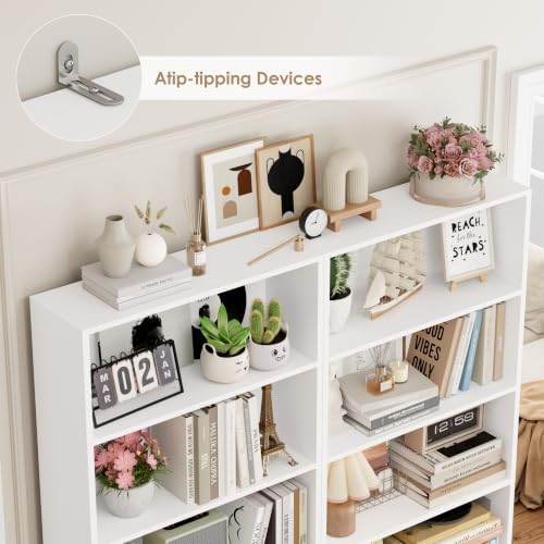 FOTOSOK 6 Tier Tall Bookshelf and Bookcase, Open Display Shelves, White 2PK - Image 6