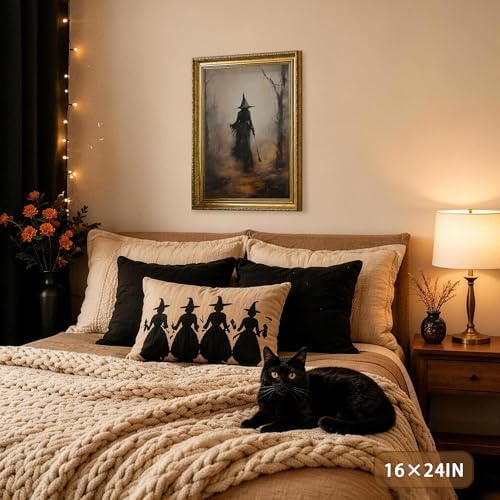 AVECCO Halloween Witch Broomstick Forest Wall Art Canvas Framed 8x10 inch - Image 3