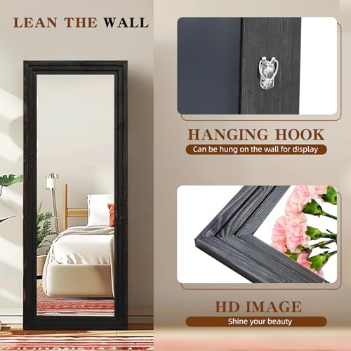 58x22in Full Length Mirror, 3-Tier Stepped Solid Wood Frame, Black - Image 3