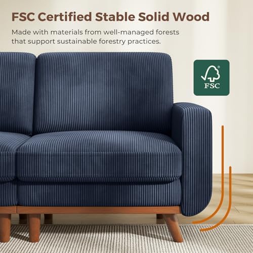 Vesgantti 97" Modular Sectional Sofa Dark Blue, U-Shaped Couch with Movable Ottoman, Comfy Corduroy Couch with Spring Cushion, Modular Sofa with Deep Seat for Living Room, Bedroom and Apartment - Image 3