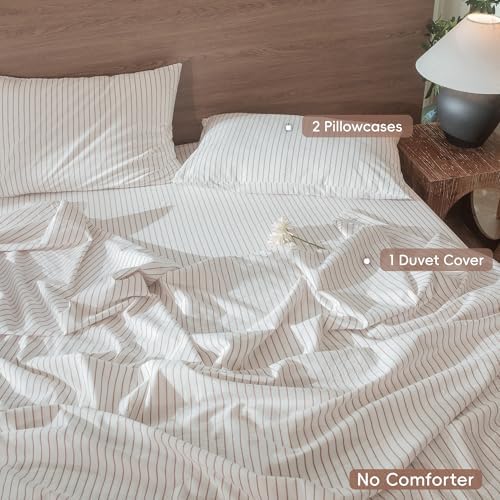 MooMee Striped Duvet Cover Set 100% Washed Cotton Linen Like Queen - Image 2