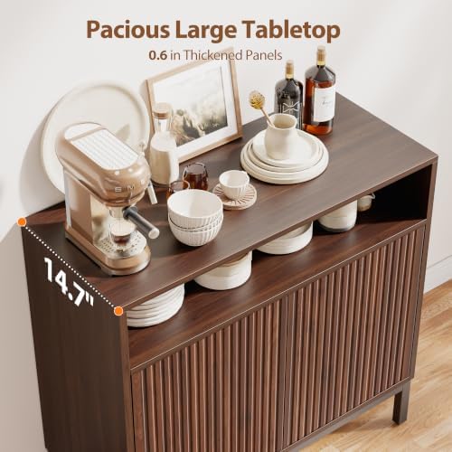 Mericonia 30 Inch Fluted Buffet Cabinet with Open Storage, Modern Sideboard with Doors & Adjustable Shelf, Accent Credenza Coffee Bar for Kitchen, Dining Room, Living Room, Entryway - Image 7