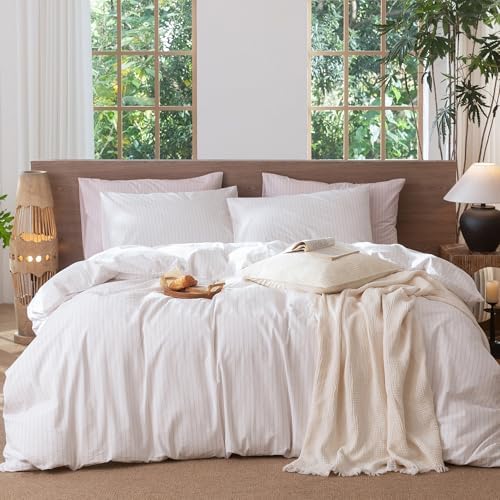 MooMee Striped Duvet Cover Set 100% Washed Cotton Linen Like Oversized King by MOOMEE