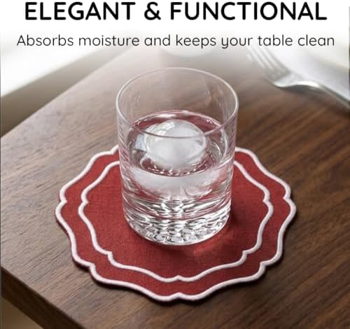 Linen Coasters for Drinks, Set of 6, 4.5 inch, Brick - Image 5