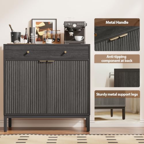 Mericonia Sideboard Buffet Cabinet Storage, Modern Wood Console Fluted Credenza - Image 5
