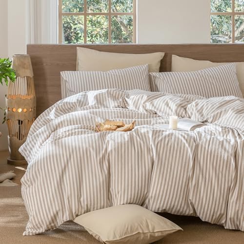 MooMee Striped Duvet Cover Set 100% Washed Cotton Linen Like King - Image 6