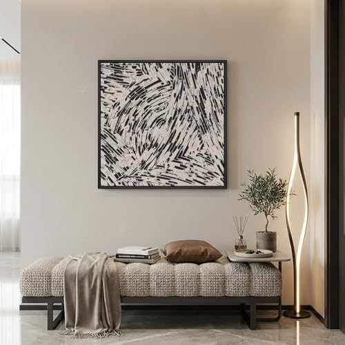 Framed Black and White Abstract Wall Art, 1 Piece Square Modern Canvas Prints Paintings, Minimalist Abstract Brush Pictures for Bedroom Dining Room Living Room Lounge Bathroom Wall Decor 24x24 In - Image 5