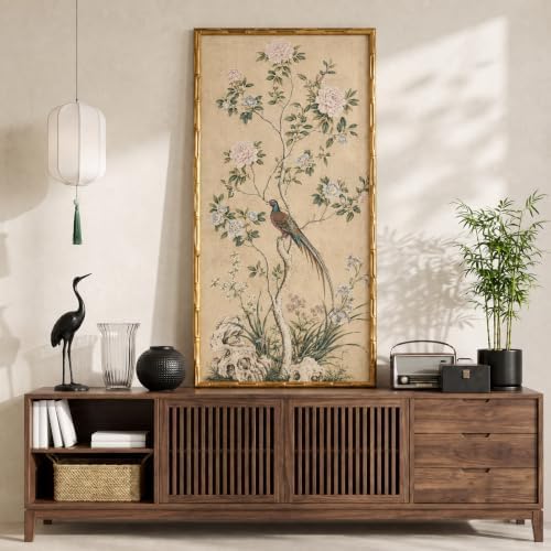 InSimSea Gold Bamboo Framed Wall Art,Chinoiserie Botanical Prints,20x40In - Image 4