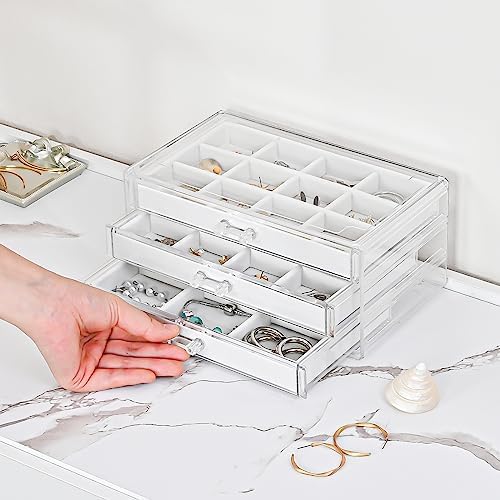 ProCase Earring Holder Organizer Jewelry Box with 3 Drawers, Warmwhite - Image 3