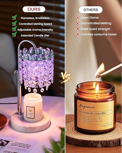 Candle Warmer Lamp with Timer & Dimmable Crystals Candle Lamp Warmer with RGB Mode, Adjustable Height Electric Candle Warmer with 3 Bulbs for Women Mom House Warming Gifts New Home Room Decor - Image 5