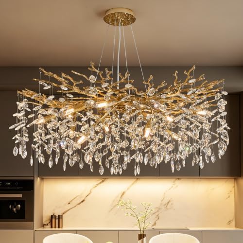 Modern Tree Branch Crystal Chandelier Luxury Gold Crystal Pendant Lighting 40" Contemporary 14-Light Chandeliers for Dining Room Kitchen Bedroom Living Room by witkey