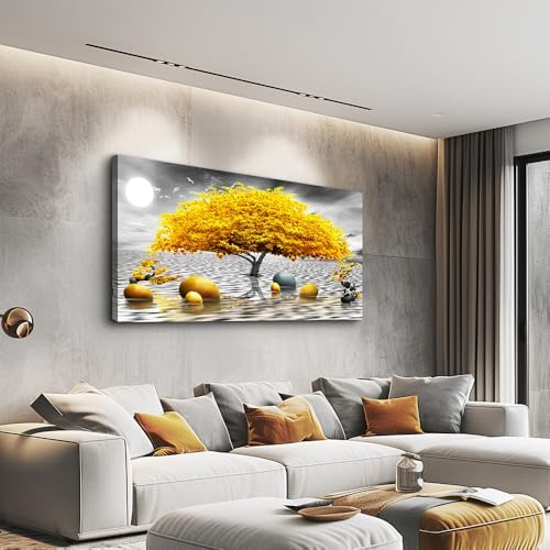 Wall decorations for living room Canvas Wall Art for bedroom Abstract wall decor Black and white Canvas Art Yellow tree paintings bathroom Home Decoration Hang Pictures Office large Wall Artworks - Image 2