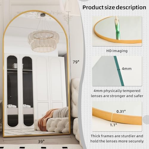 LFT HUIMEI2Y 79"x39" Arch Full Length Mirror, Gold Floor Mirror - Image 2