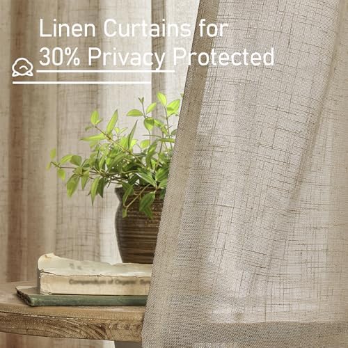 LAMIT 40 Inch Length Linen Curtains for Small Windows Over Silk 2 Panels - Image 5
