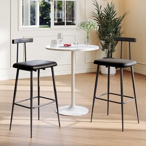 Black Bar Stool Set of 2,Tall Meta Black Barstools,Counter Bar Height Stool - Image 3