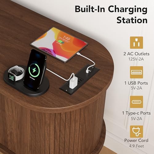 Decofy 63" Fluted TV Stand for TVs Up to 70" with Charging Station, Walnut - Image 4
