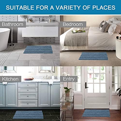H.VERSAILTEX Bath Rug Non Slip Chenille Striped 17" x 24" Absorbent Soft Shaggy Washable Dry Fast Bath Mat - Stone Blue - Image 6