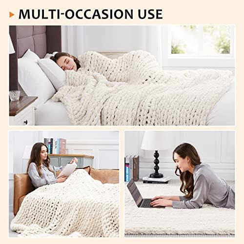 L'AGRATY Chunky Knit Throw Blanket for Couch, 60'' x 80'' Knit Throw, Ivory - Image 5