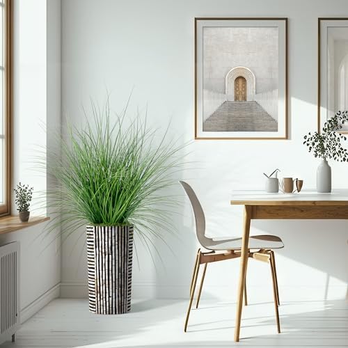 Artificial Tree in Black and Brown Striped Planter, Fake Onion Grass Silk Tree for Indoor and Outdoor Home Decoration - 55" Overall Tall (Plant Pot Plus Tree) - Image 6