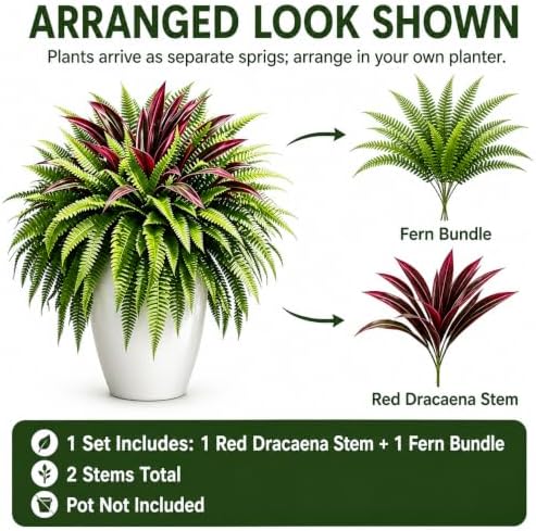 2027 New UV-Resistant Artificial Fern & Red Dracaena Decorative Plants，8set - Image 4