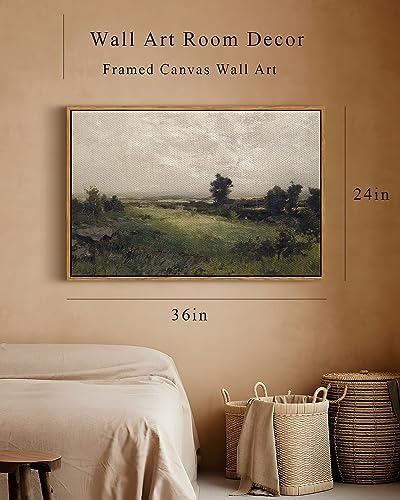 InSimSea Framed Canvas Wall Art Vintage Decor, Framed Vintage Landscape Canvas Wall Art, Wild Field Oil Painting Prints, Cottagecore Bedroom Bathroom Office Decor, 24"x36" - Image 5