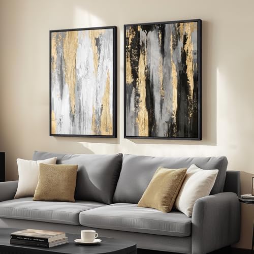 Large Framed Elegant Black White Gold Wall Art for Living Room, 24x36 In by Cuspin
