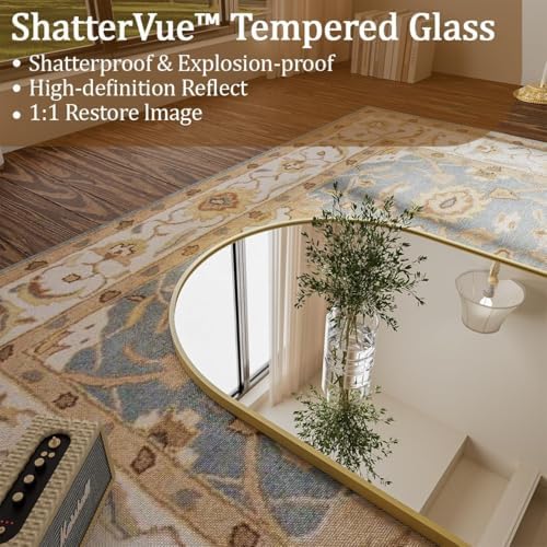 Koonmi 21"x56" Arched Full Length Mirror, Gold Large Floor Mirror with Aluminum Alloy Frame, Standing Hanging or Leaning Wall-Mounted Full Body Mirror for Living Room and Bedroom - Image 2
