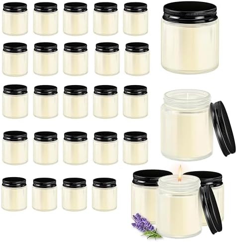 24 Pcs 4 Oz Mason Jar Candles, Lavender Scented Soy Candles Bulk Set for Stress Relief and Relaxation, Great Favors for Wedding, Christmas, Housewarming Gifts (Black, Lavender, 24) by Unknown
