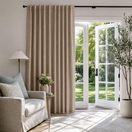 Linen Textured Blackout Sliding Door Curtains 108 Inches Long, Copper Brown - Image 5