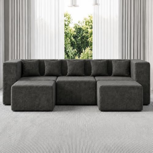 MONVANE 103" U-Shaped 5 Seat Modular Sectional Cloud Couch, Grey - Image 2