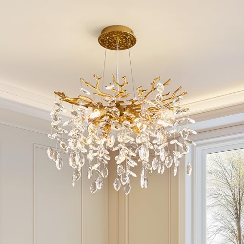 Modern Tree Branch Crystal Chandelier Luxury Gold Crystal Pendant Lighting 18" Contemporary 6-Light Chandeliers for Dining Room Kitchen Bedroom Living Room by witkey