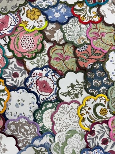 Ridhi 10-Pcs Mix 100% Cotton Hand Block Print Drink Coasters 5" in Scallop - Image 5