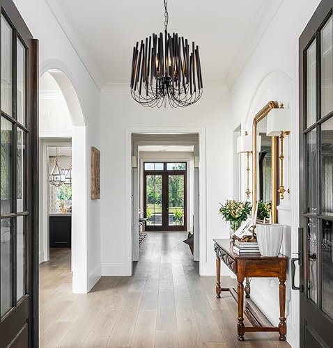 TOCHIC Modern Farmhouse Chandelier for Dining Room 18", Small Vintage Black Wood Chandeliers Light for Living Room, Rustic Pendant Lighting Fixture Ceiling Hanging for Foyer Bedroom Entryway - Image 5