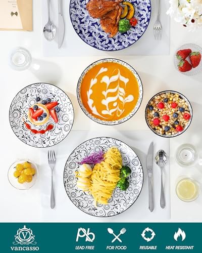 vancasso SELENE Plates and Bowls Set for 6, 24 Pieces Dinnerware Sets, Mircowave and Dishwasher Safe Dishes Set, Porcelain Muted Dinnerware - Image 3