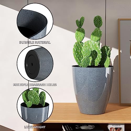 QCQHDU 10 inch Tall Planters for Indoor & Outdoor Plants, 2 Pack Sturdy Plant-Flower-Tree Pots for Front Porch Patio Deck Living Room Decor - Image 2