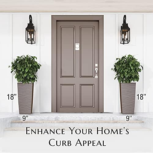 Mueller M-Resin Heavy Duty Tall Planters for Outdoor Plants, Indoor Grande Plant Pots, Boxes, Trees, Flower Pots, 2-Piece Set, 18”, Modern Design, Built-in Drainage, Front Porch Decor, Mocha - Image 3