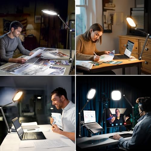 LitONES 2 Packs Led Desk Lamps for Home Office, 1200LM Dimmable Clamp-on Desktop Light, Adjustable Swing Arm Ring Light with Stand, Memory & Timer Function, Eye-Caring Design - Image 3
