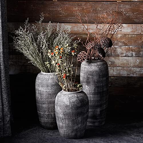 Indoor Gardening Stone Texture Vase, Vintage Ceramic Vase Hotel Lobby Outdoor Courtyard Large Decorative Vase(Size:20 * 40CM) - Image 6