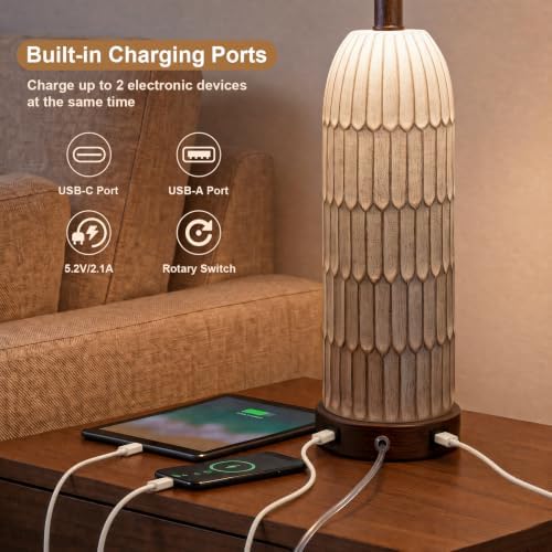 OYEARS 22" Bedside Table Lamps Set of 2, Farmhouse Lamp with USB,Dark Brown - Image 2